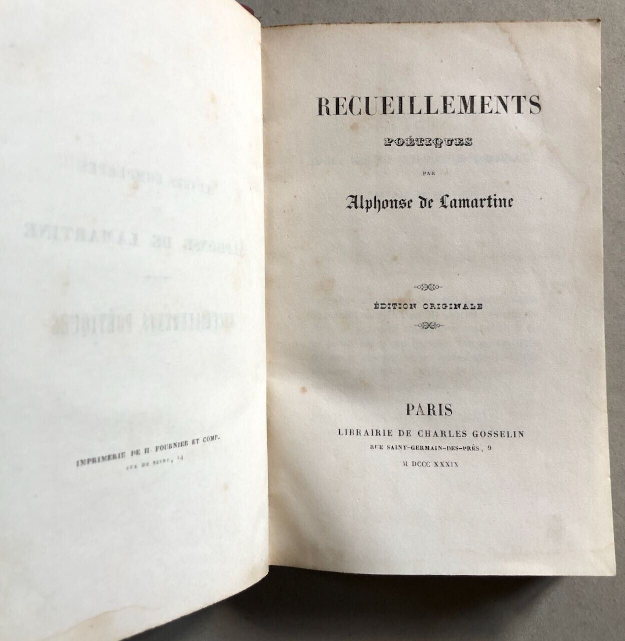 Alphonse de Lamartine — Recueillements poétiques — é. o. — Gosselin — 1839.