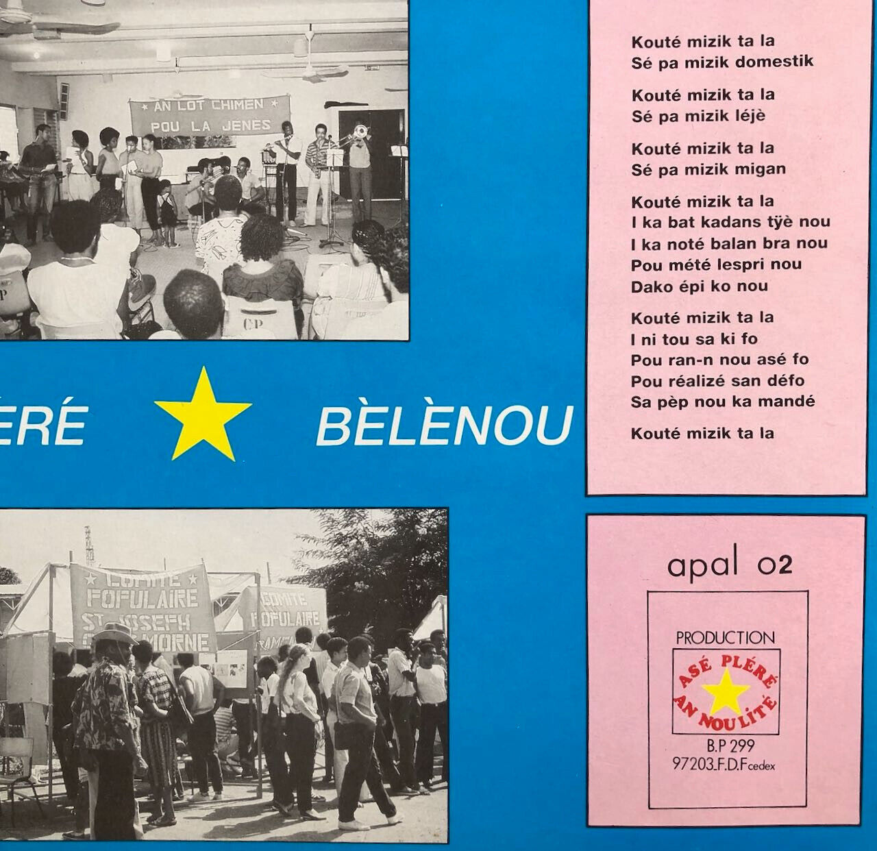 Bèlènou — Syel Kléré — rare LP 33 rpm — Asé pléré an nou lité — apal 02 — 1987.