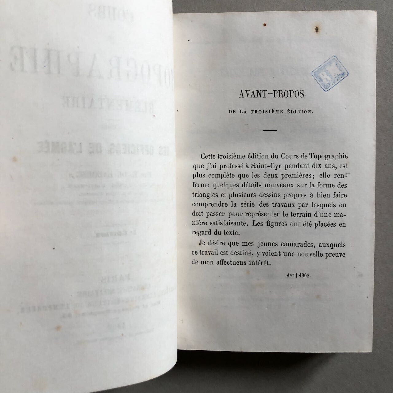 De Lalobbe — Cours de topographie à l'usage des officiers — Dumaine — 1868.