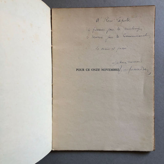 Jean Giraudoux — Pour ce onze novembre — é.o. / ex. n° + envoi — Grasset — 1938.