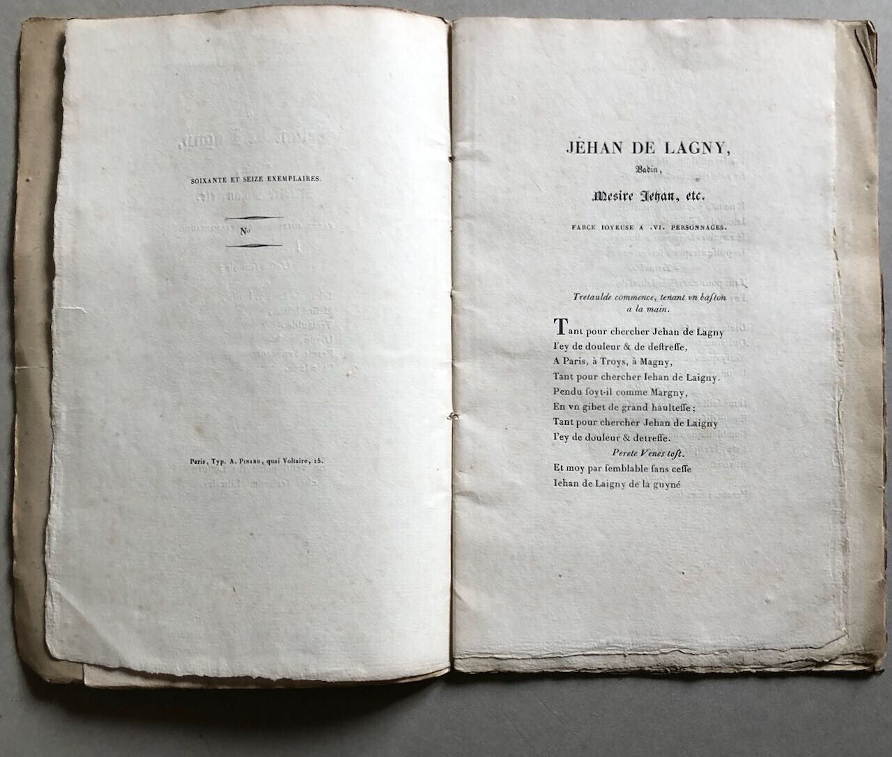 Jehan de Lagny  — farce rouennaise de 1515 tirée à 76 ex. — Techener — c. 1840.