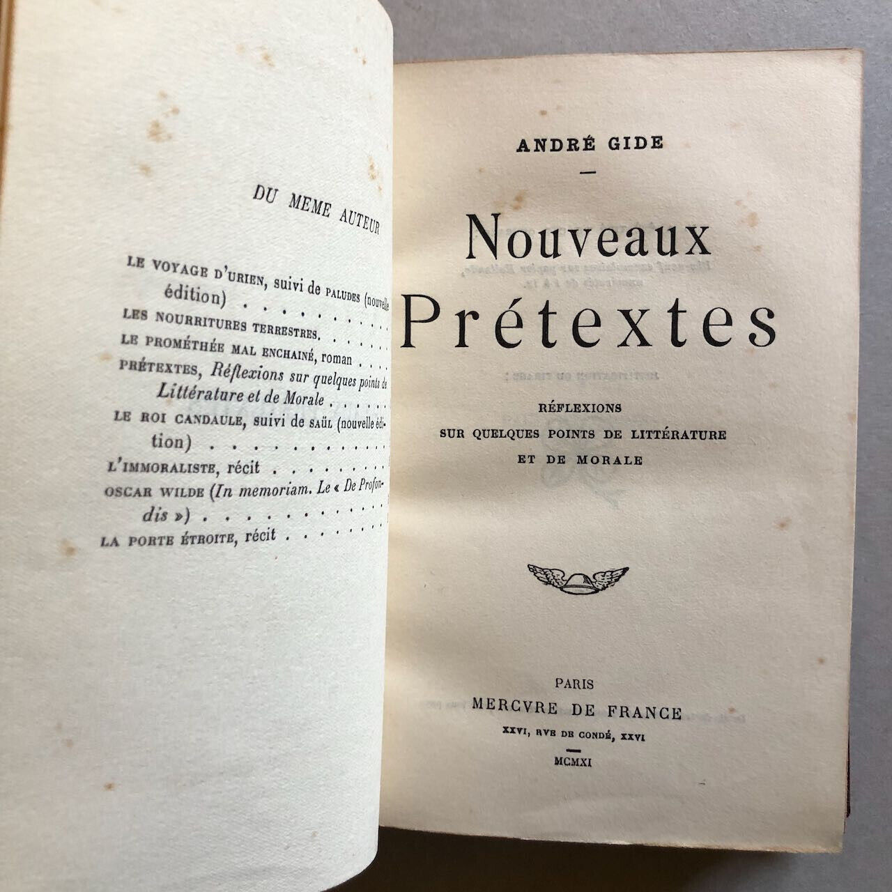 André Gide — Nouveaux Prétextes — é.o. - ex. du staff — Mercure de France — 1911