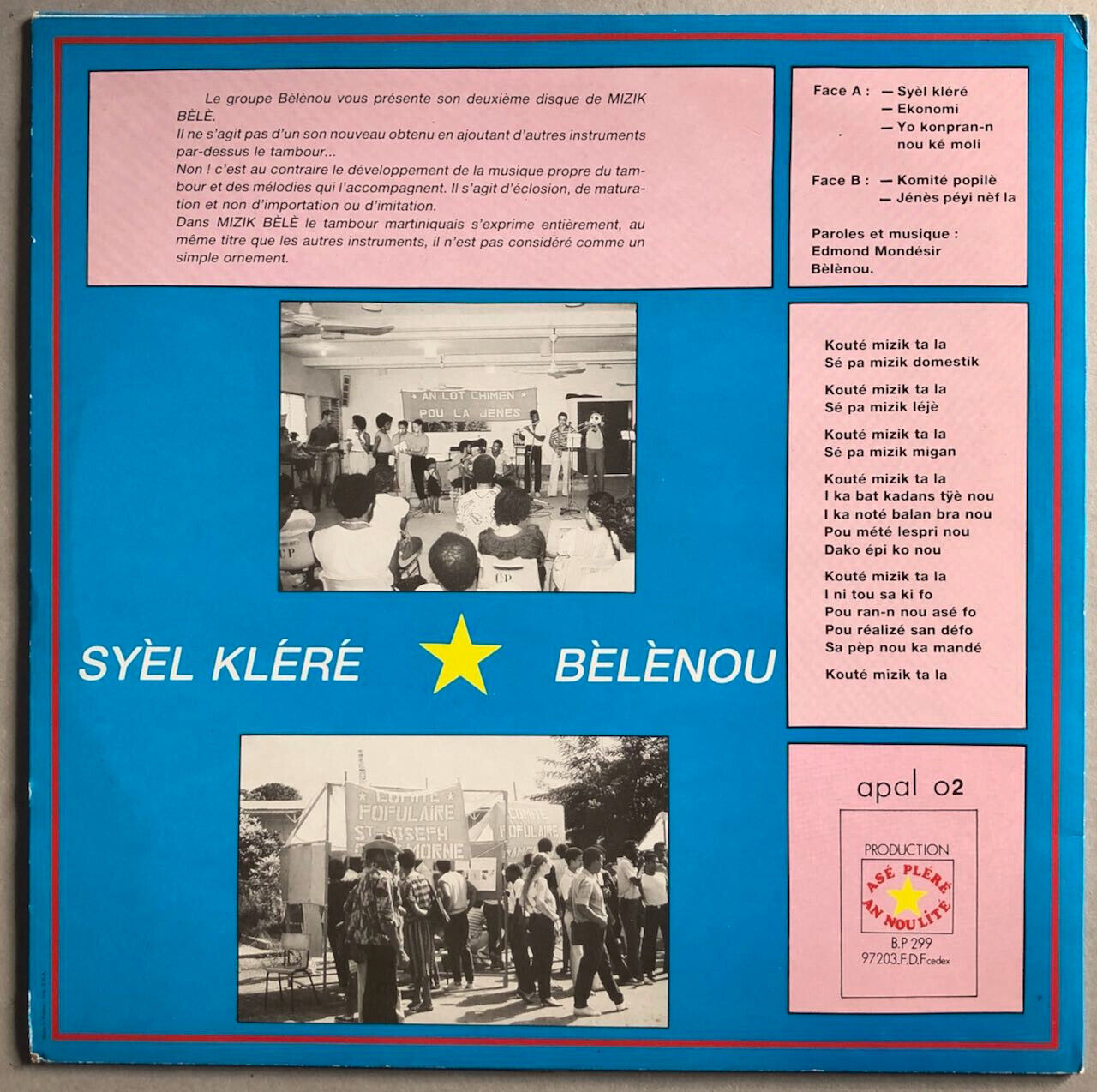 Bèlènou — Syel Kléré — rare LP 33 rpm — Asé pléré an nou lité — apal 02 — 1987.