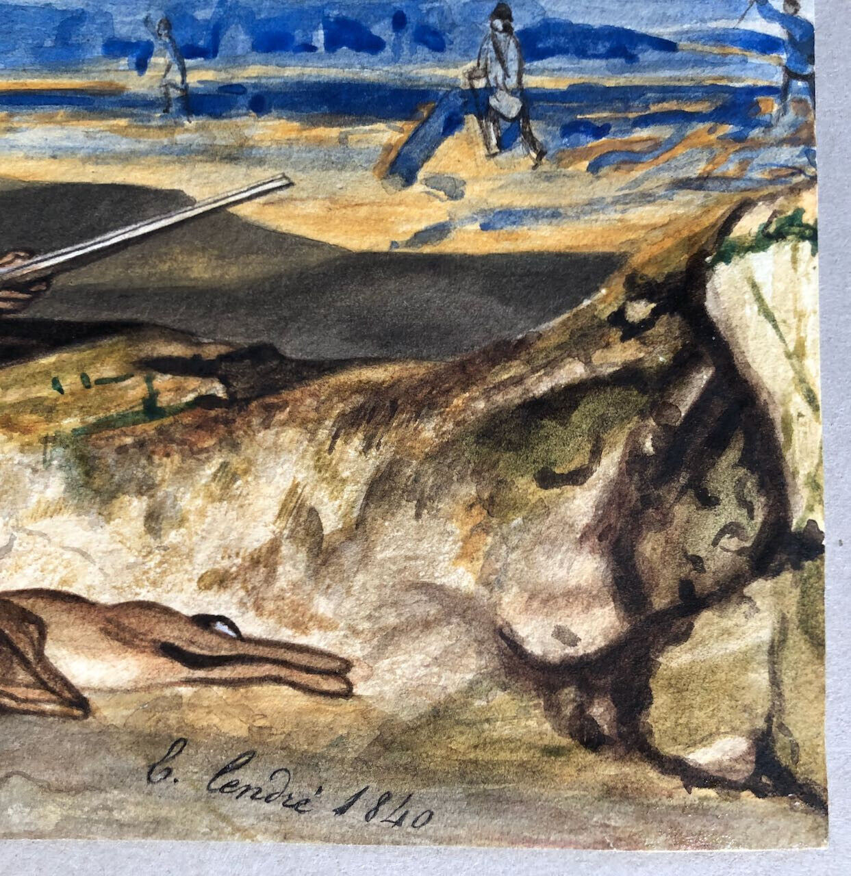 Scène de chasse — aquarelle sur papier signée en bas à droite et datée 1840.