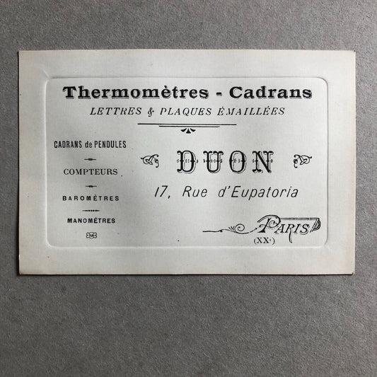 Duon, fabricant de thermomètres — Carte de visite professionnelle — XIXe siècle.