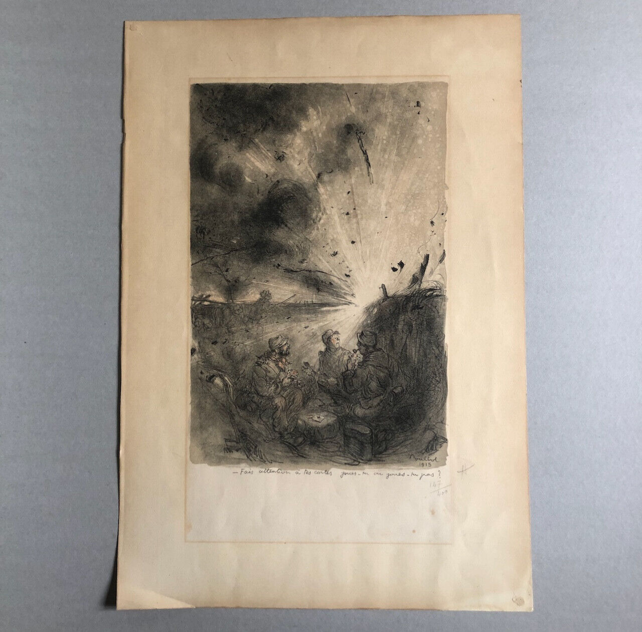 Poulbot — 1ère guerre 14-18 WW1 — lithographie signée et datée 1915 — 53 x 36 cm