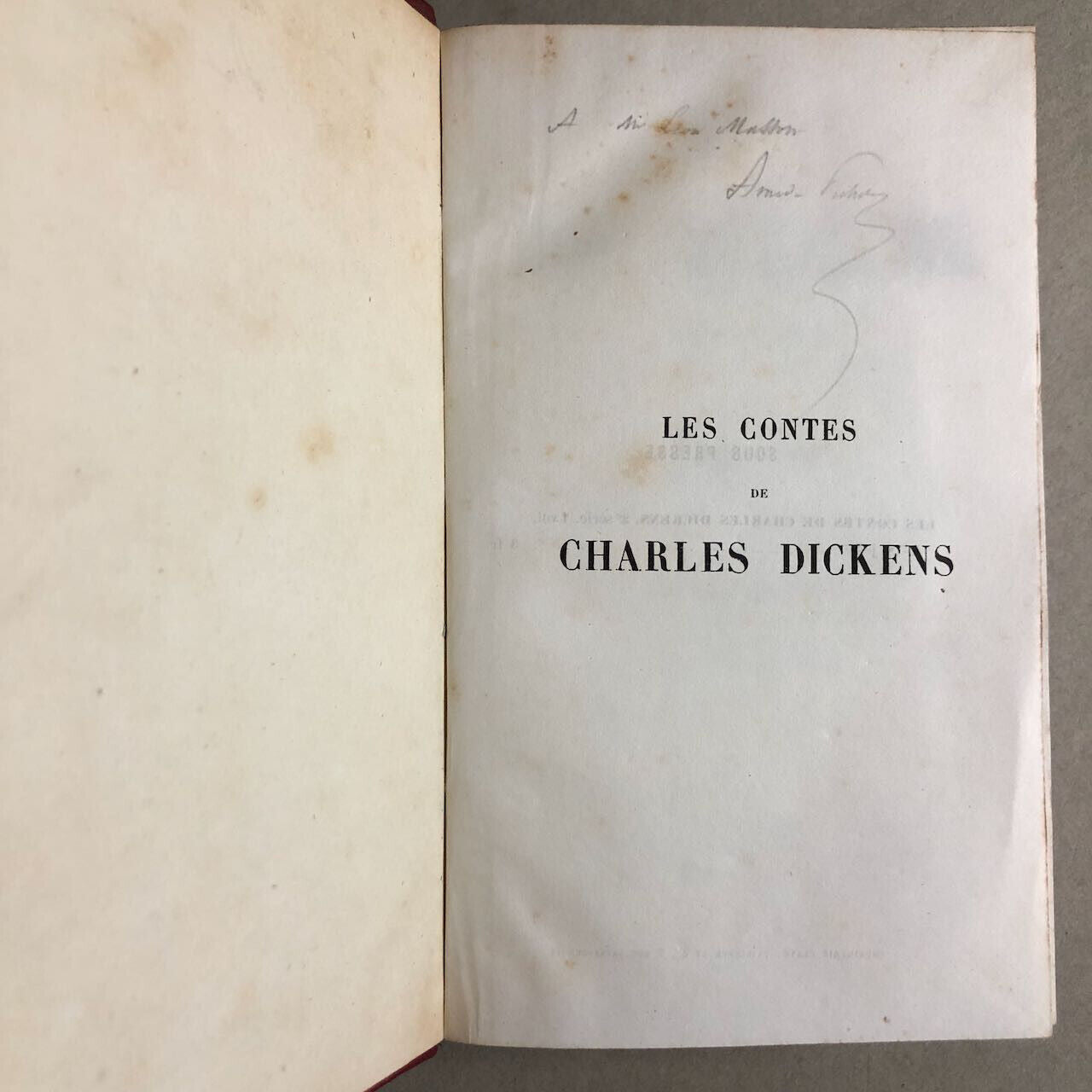 Charles Dickens — Contes — é.o. - envoi autographe Amédée Pichot — Amyot — 1847.