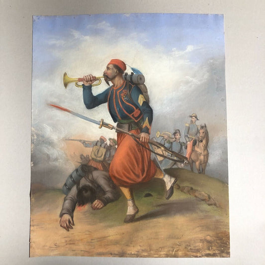 Scène de bataille au zouave — pastel sur papier — 63 x 50,5 cm. — XIXe siècle.