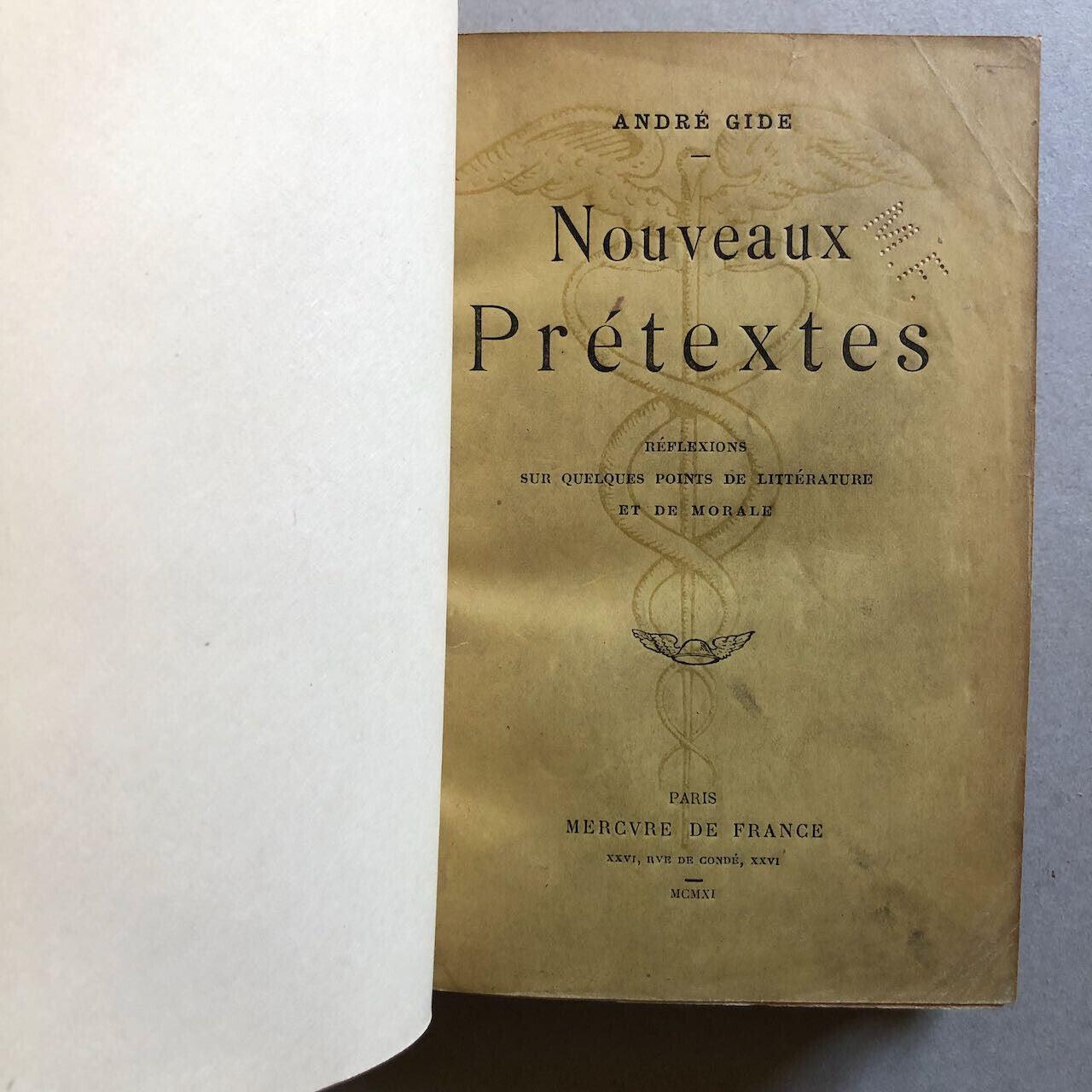 André Gide — Nouveaux Prétextes — é.o. - ex. du staff — Mercure de France — 1911