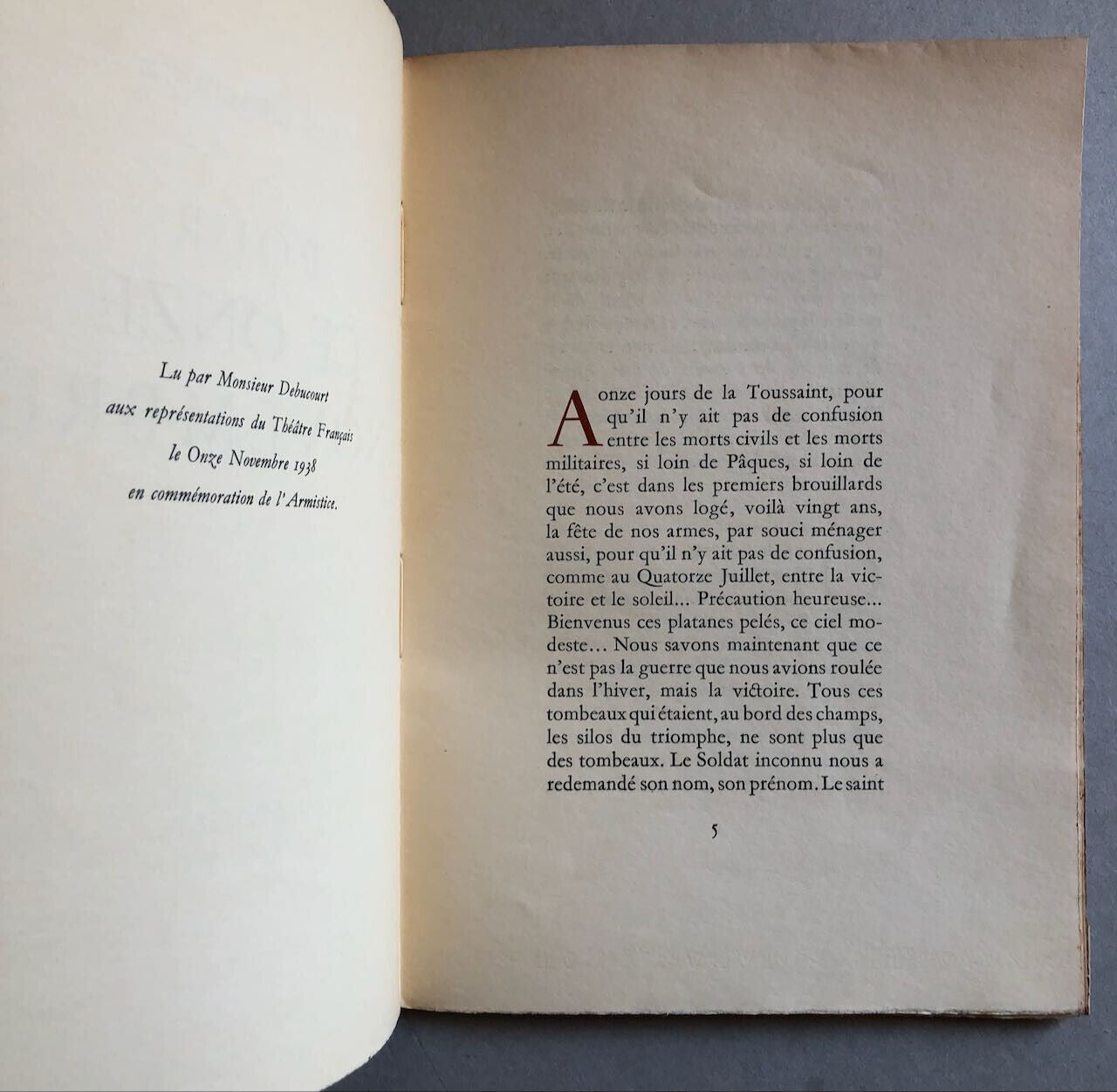 Jean Giraudoux — Pour ce onze novembre — é.o. / ex. n° + envoi — Grasset — 1938.