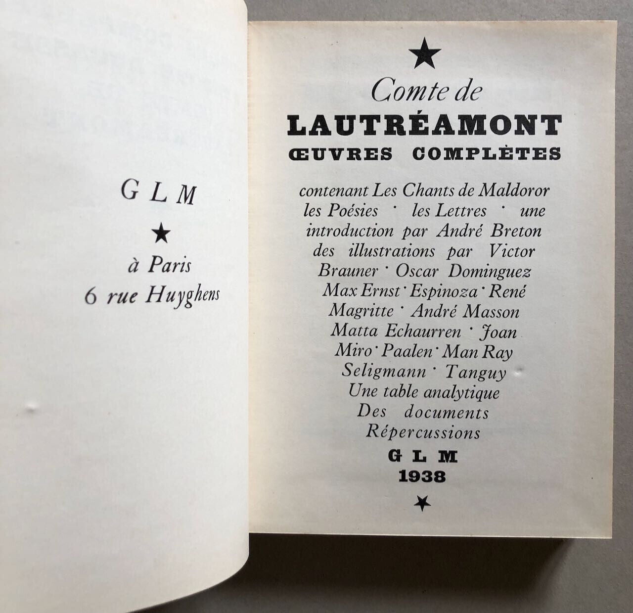 Lautréamont — Oeuvres complètes — ill. de Ernst, Magritte, Miro … — GLM — 1938.