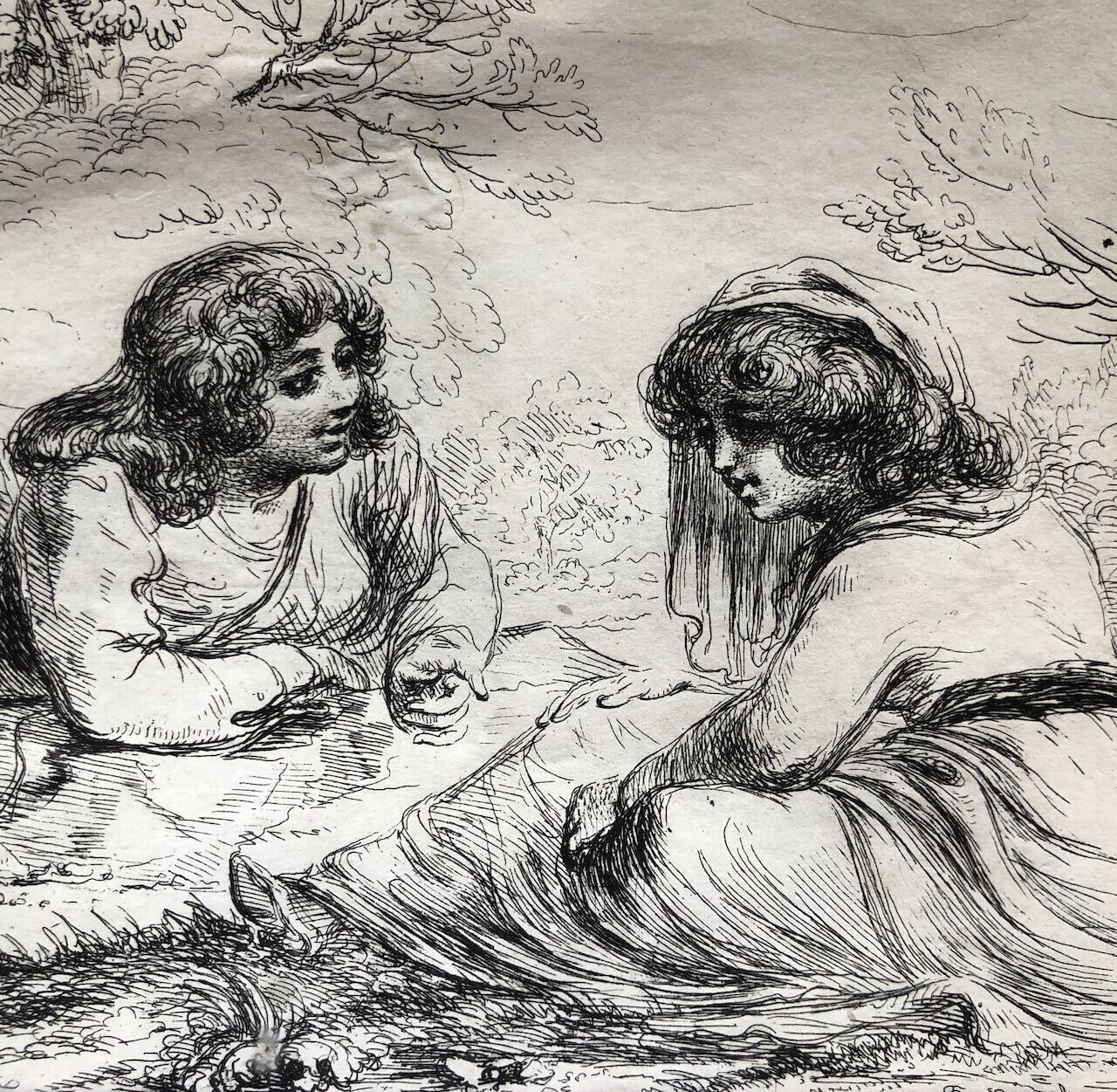 Dominique-Vivant Denon — Deux femmes dans un paysage — gravure originale — 1803.