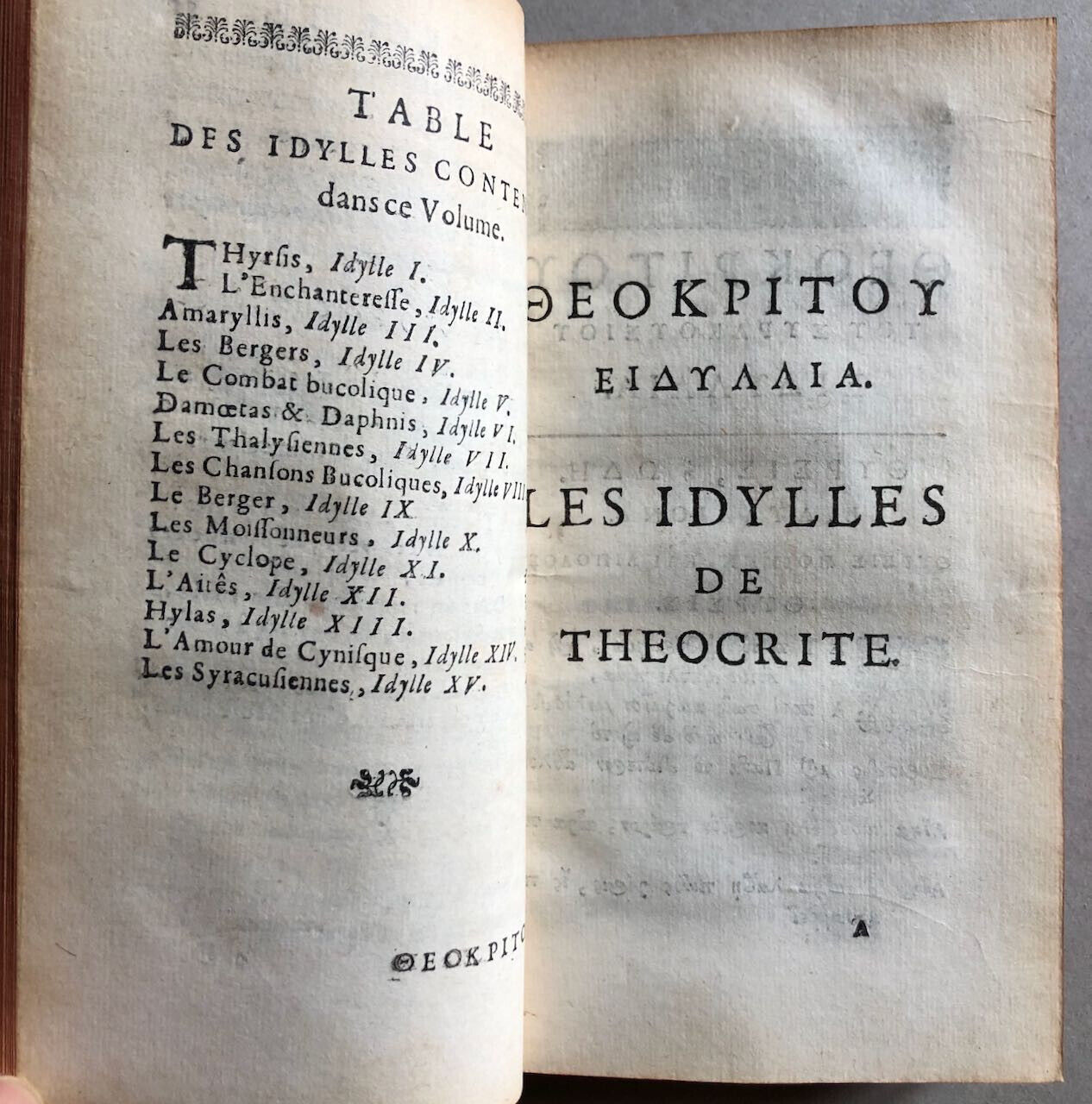 Théocrite, de Longepierre — Les Idylles — trad. en vers — é.o. — Aubouin — 1688.