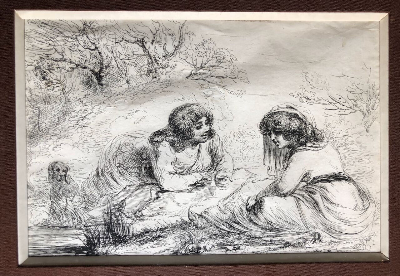 Dominique-Vivant Denon — Deux femmes dans un paysage — gravure originale — 1803.