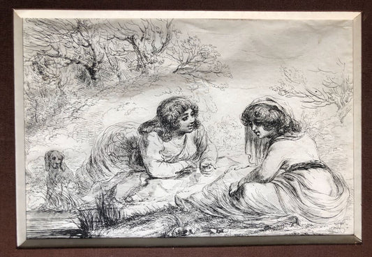 Dominique-Vivant Denon — Deux femmes dans un paysage — gravure originale — 1803.