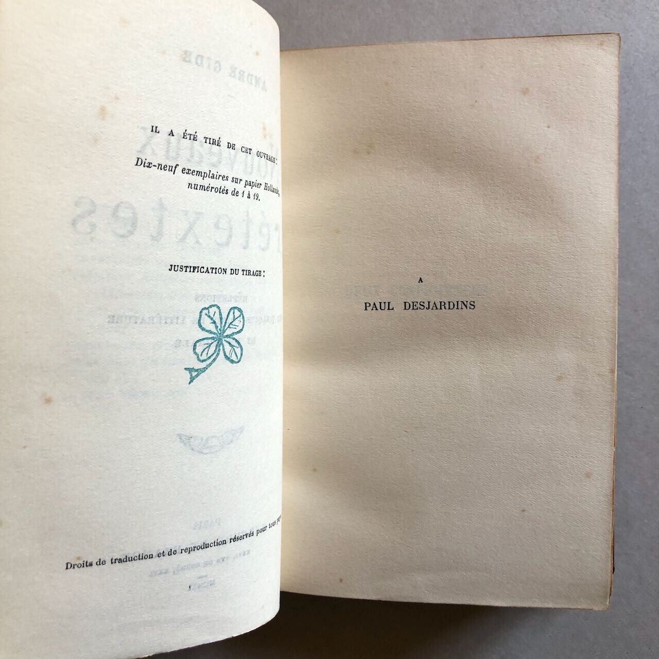 André Gide — Nouveaux Prétextes — é.o. - ex. du staff — Mercure de France — 1911