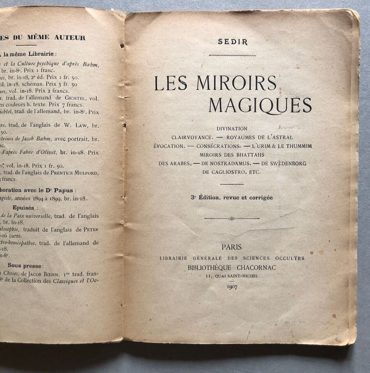 Sédir (Yvon Le Loup, dit Paul Sédir) — Les miroirs magiques — Chacornac — 1907.