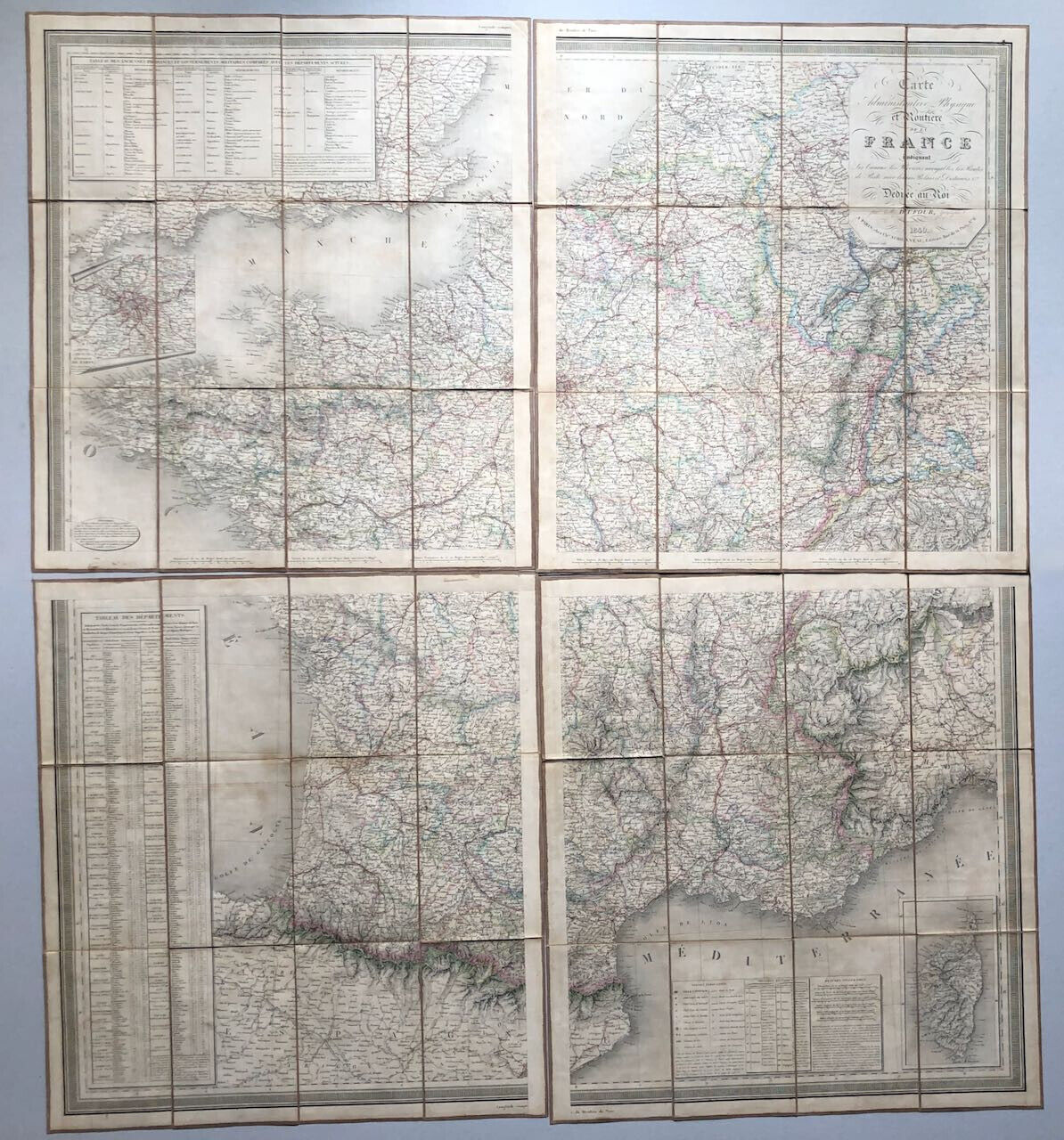 Dufour — Carte de France en 4 parties entoilées - emboîtage — Simonneau — 1840.