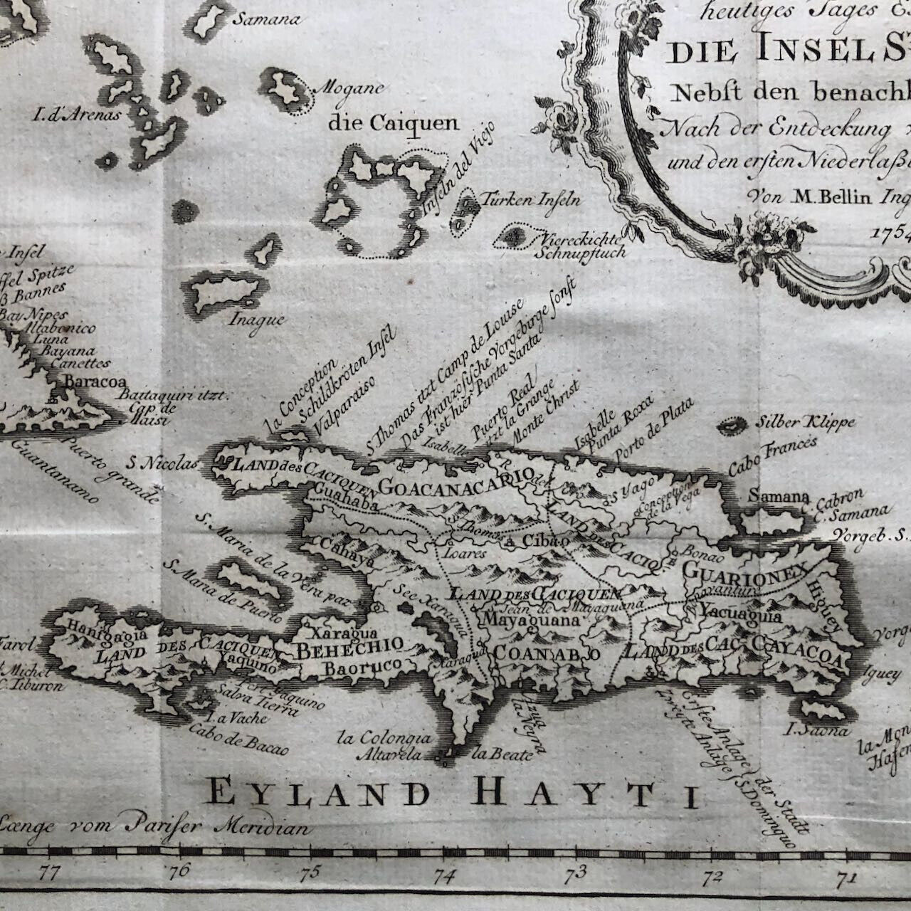 Bellin — carte de Haïti / Saint-Domingue, Porto rico, La Jamaique, Cuba — 1754.