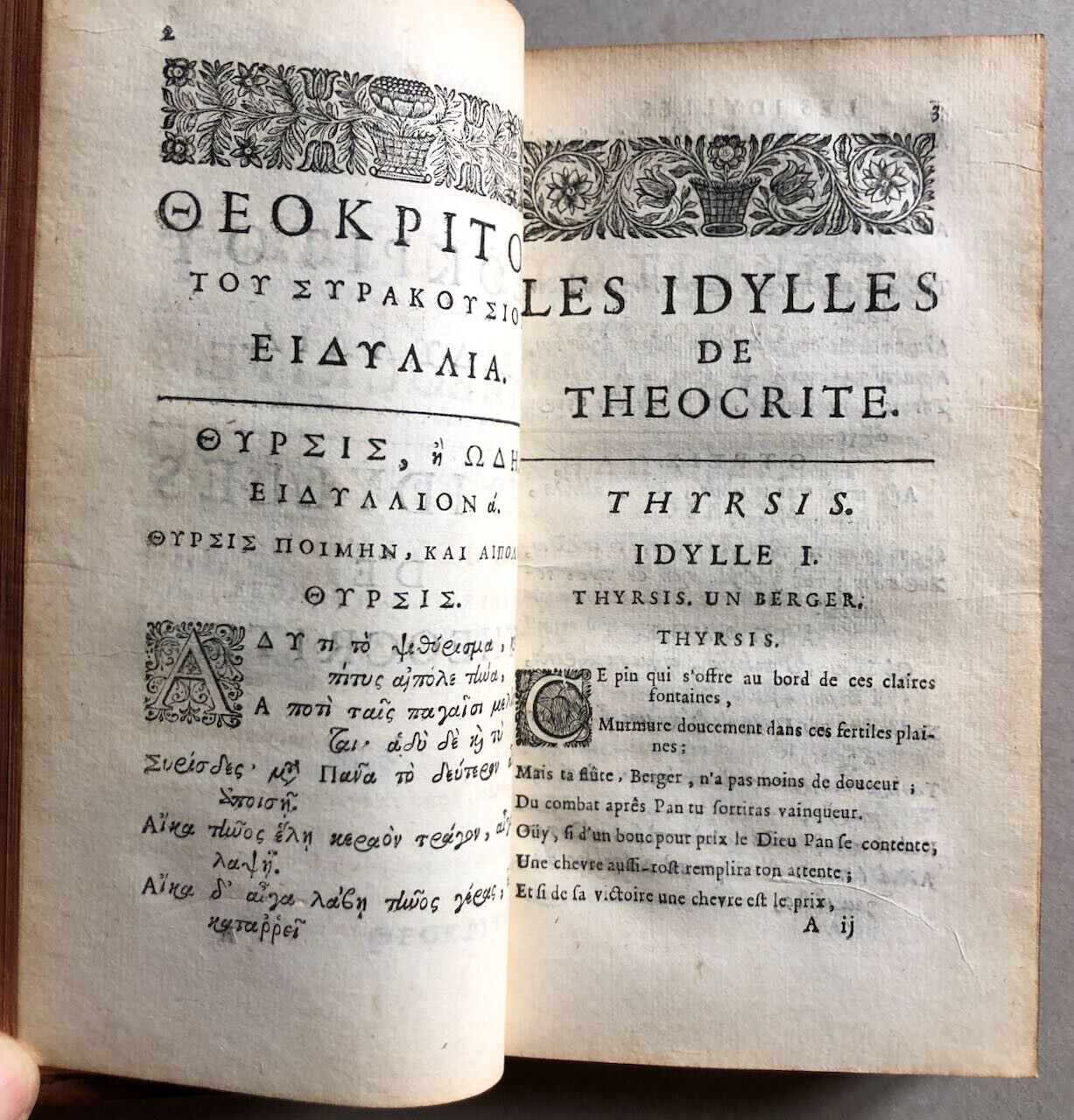 Théocrite, de Longepierre — Les Idylles — trad. en vers — é.o. — Aubouin — 1688.