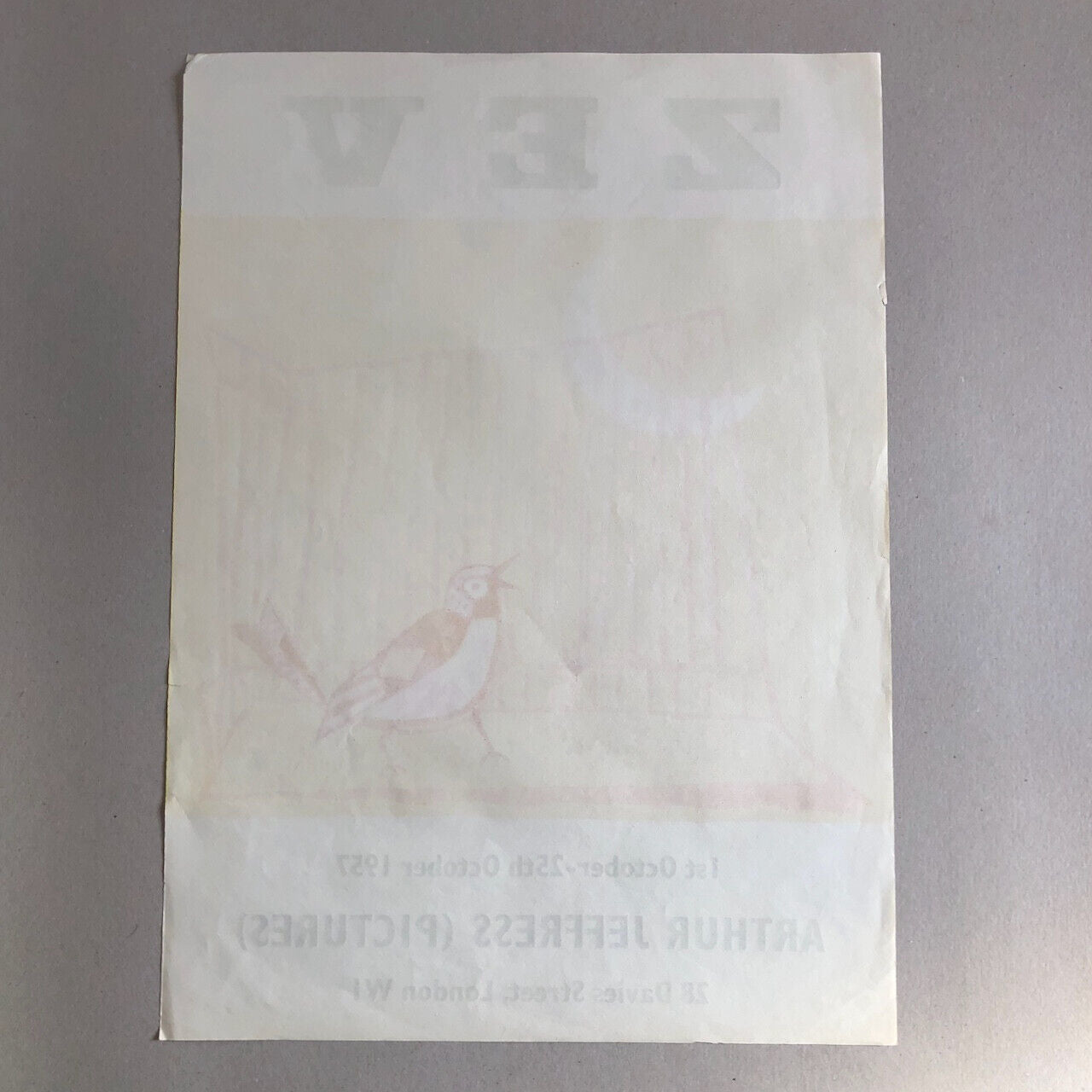 Zev — affiche lithographique — exposition à la galerie Arthur Jeffress — 1957.