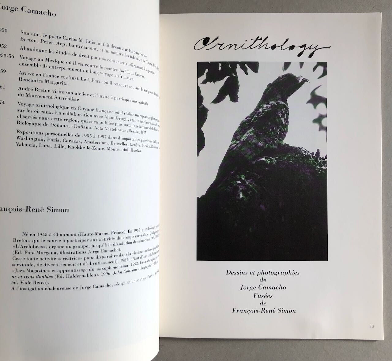 Jorge Camacho & F.-R. Simon — Ornithology — tiré à part de la revue Trou — 1997.