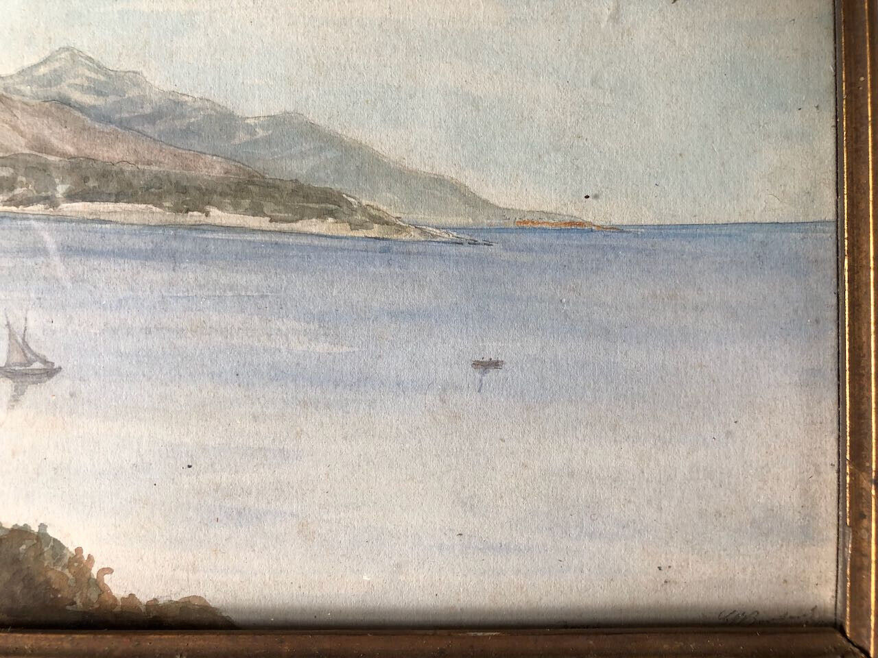 Côte méditerranéenne de Roquebrune à Bordhigera — aquarelle signée & datée 1861.