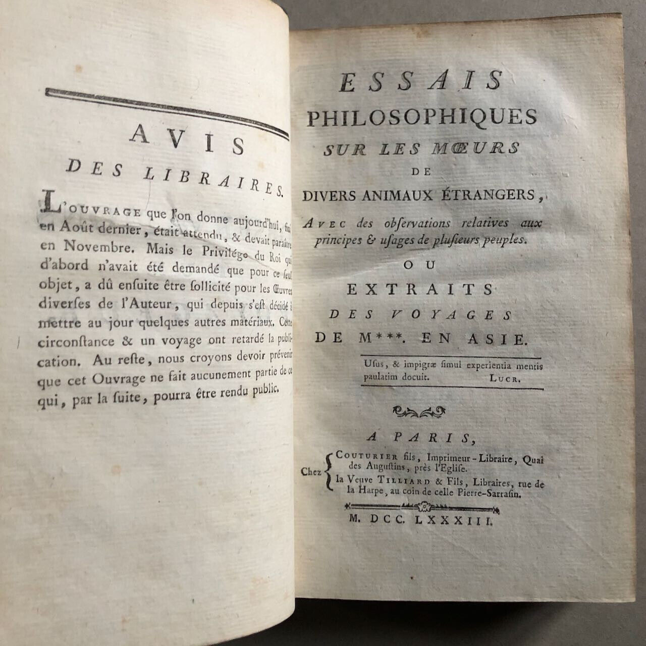 Foucher d’Obsonville — ‎Essais philosophiques [...] — é.o. — Couturier — 1783.