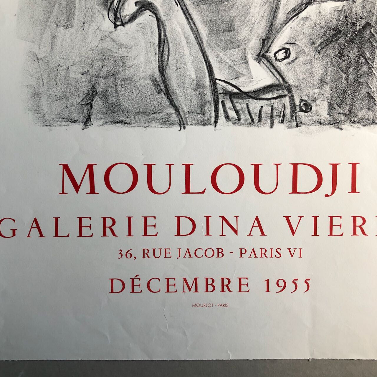 Mouloudji à la galerie Dina Vierny — affiche lithographique — Mourlot — 1955.