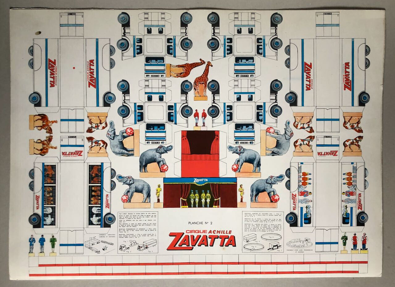 Cirque Zavatta — sujets à découper — 2 planches — 45 x 62,5 cm. — années 70-80.