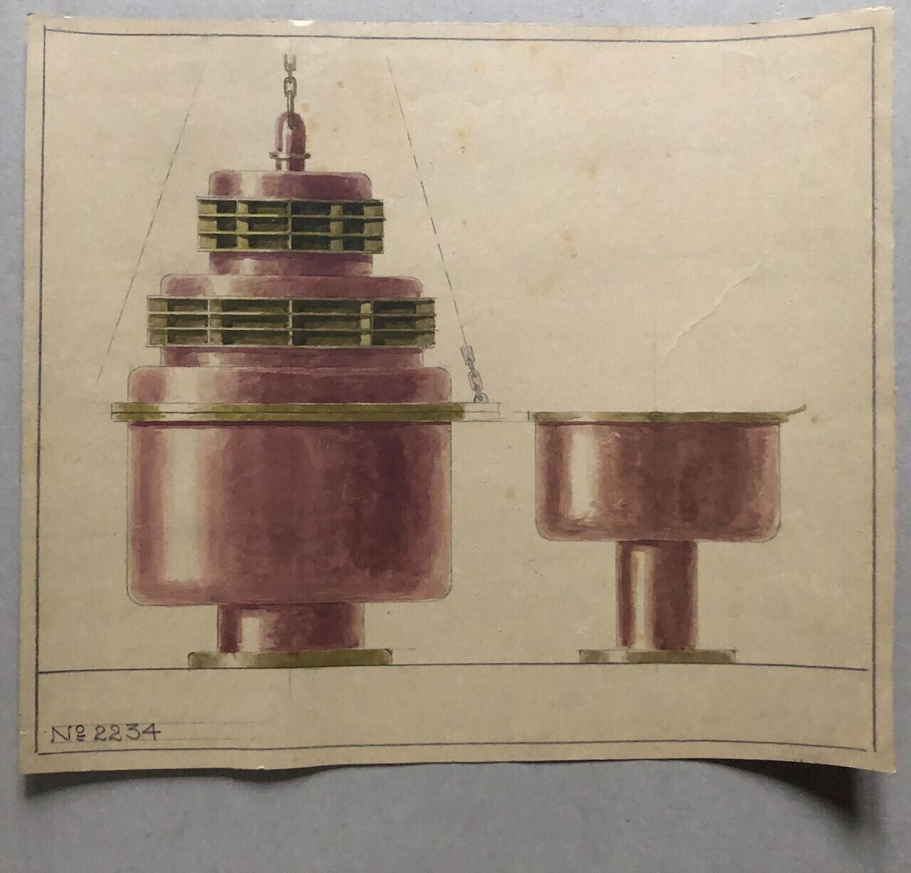 Projet d'encensoir art déco — aquarelle/papier — numéro de fabricant — c. 1930.