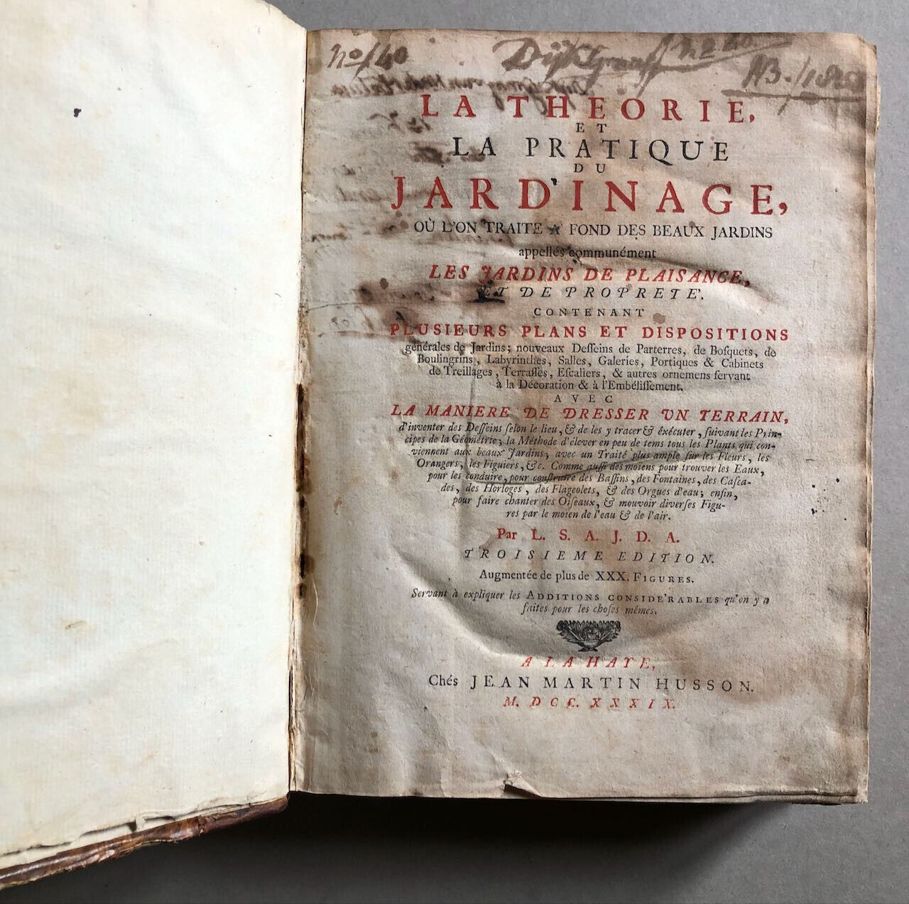 D’Argenville — La Théorie & la pratique du jardinage — 40 pl. h.t. — Husson 1739