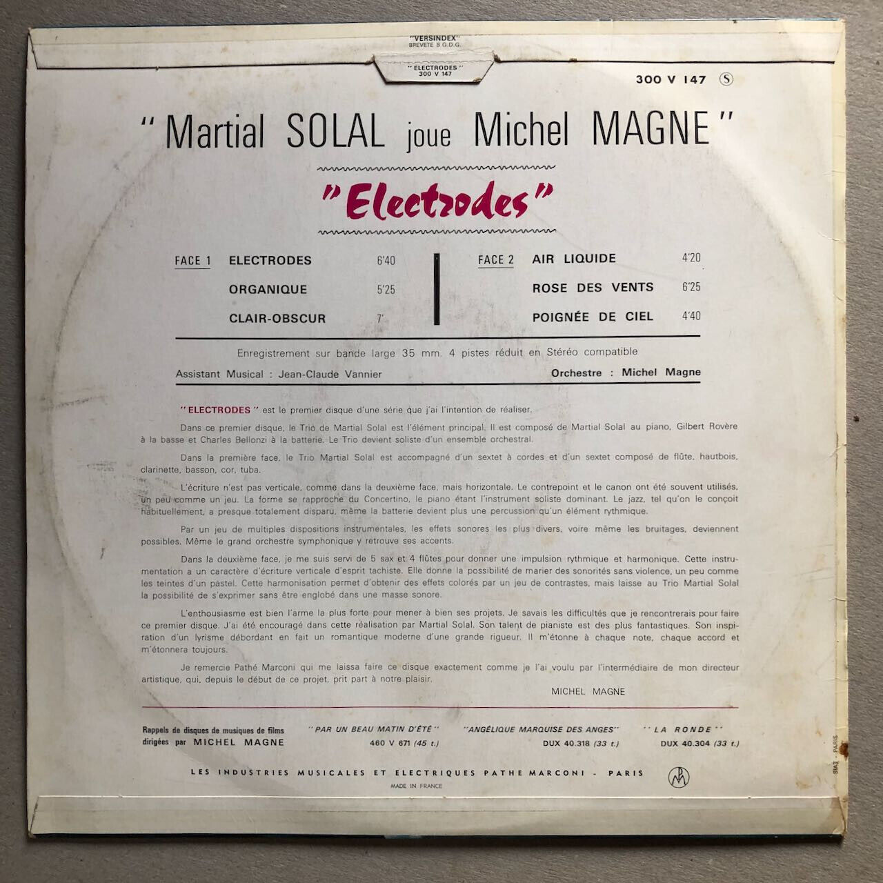 Martial Solal joue Michel Magne — Électrode — 1st press Ducretet 300v147 — 1966.