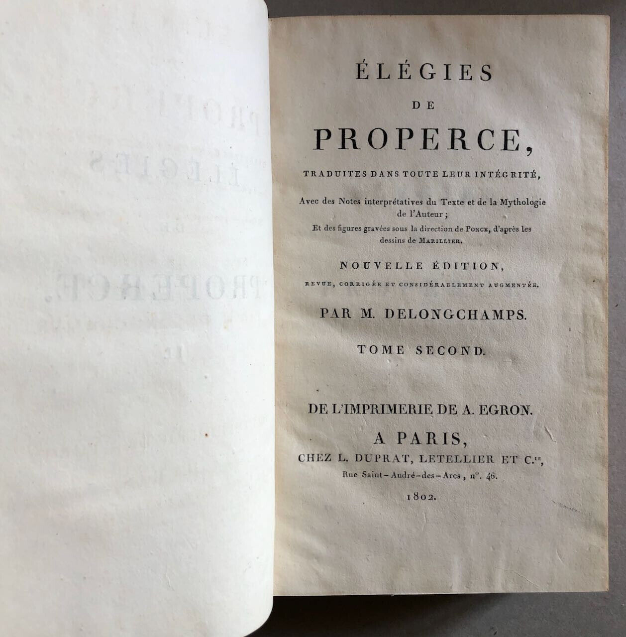 Properce, Delongchamps — Élégies — ex. sur vélin - gravures avt la lettre — 1802