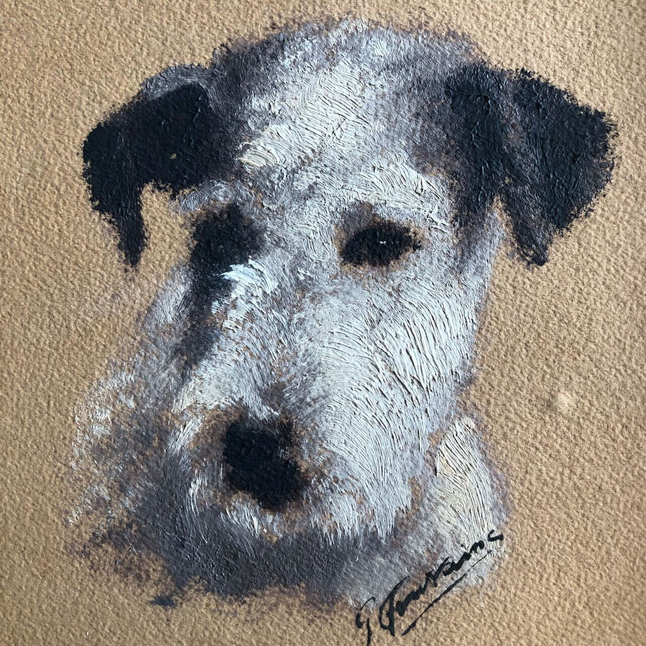 Gaston Fontaine — Chien - fox-terrier  — huile sur carton signée en bas à droite