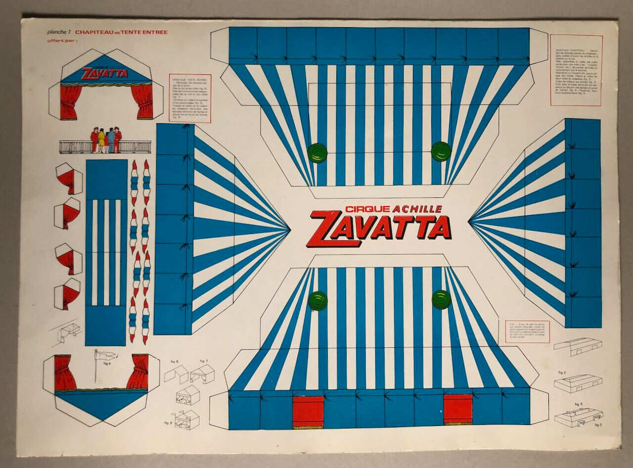 Cirque Zavatta — sujets à découper — 2 planches — 45 x 62,5 cm. — années 70-80.