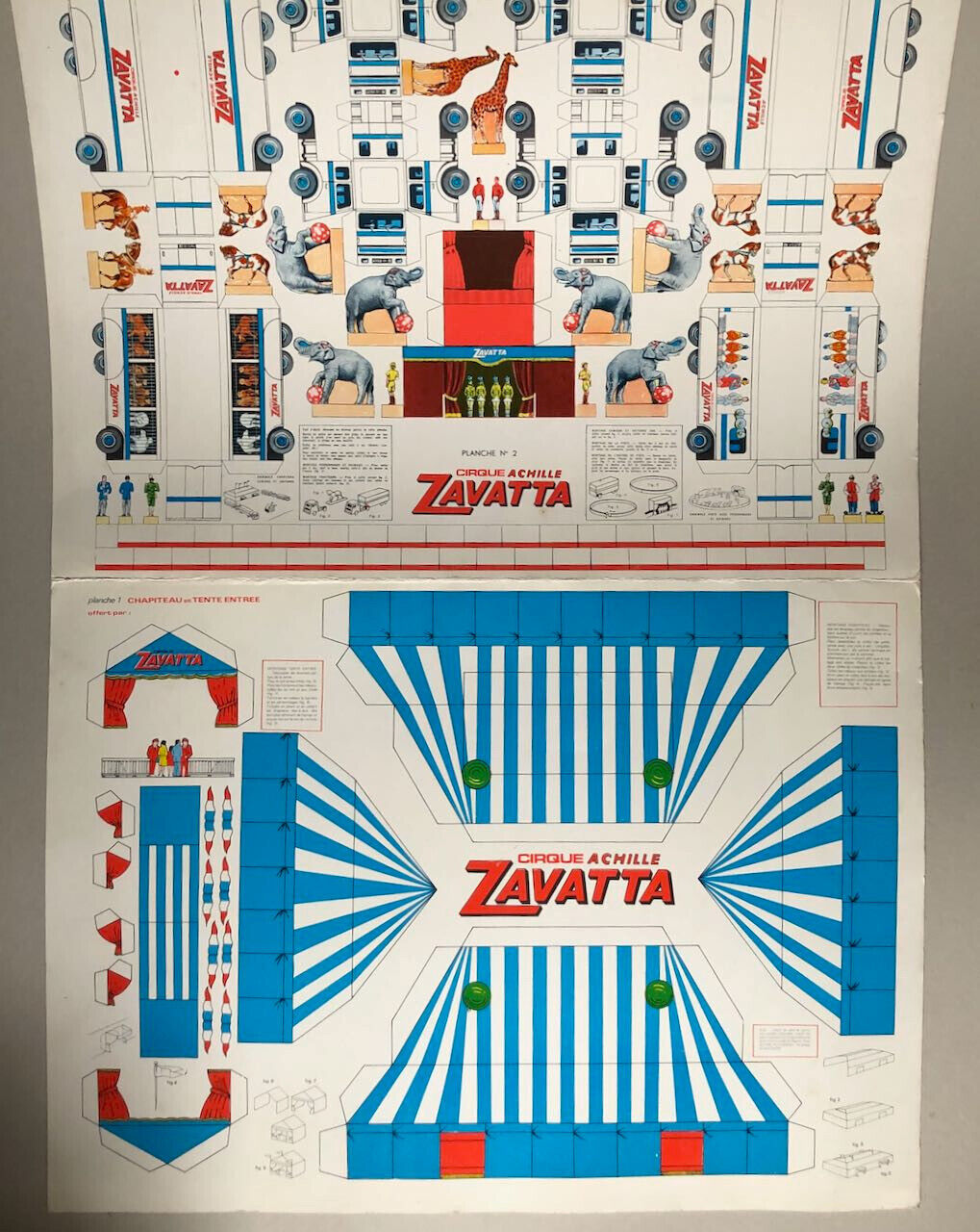 Cirque Zavatta — sujets à découper — 2 planches — 45 x 62,5 cm. — années 70-80.