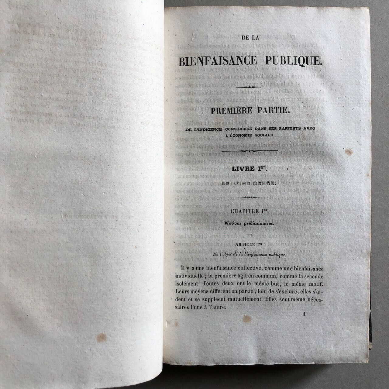 Baron de Gérando — De la Bienfaisance publique — é.o. — 4 vol. — Renouard — 1839