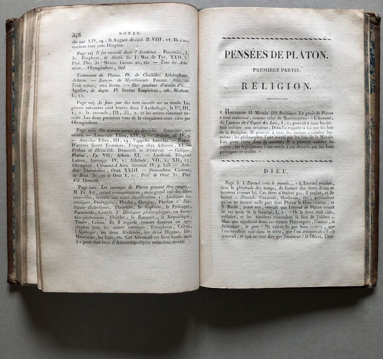 Platon — Pensées recueillies & traduites par J.-V. Leclerc — Delalain — 1819.