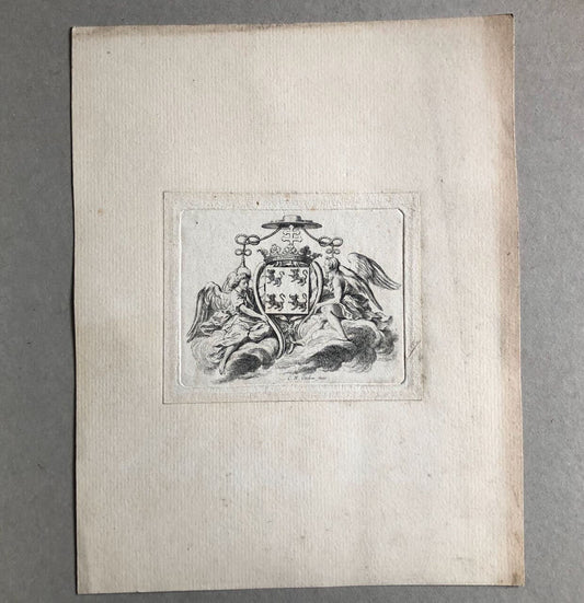 Charles Nicolas Cochin — armoiries ex-libris — eau-forte originale — circa 1750.