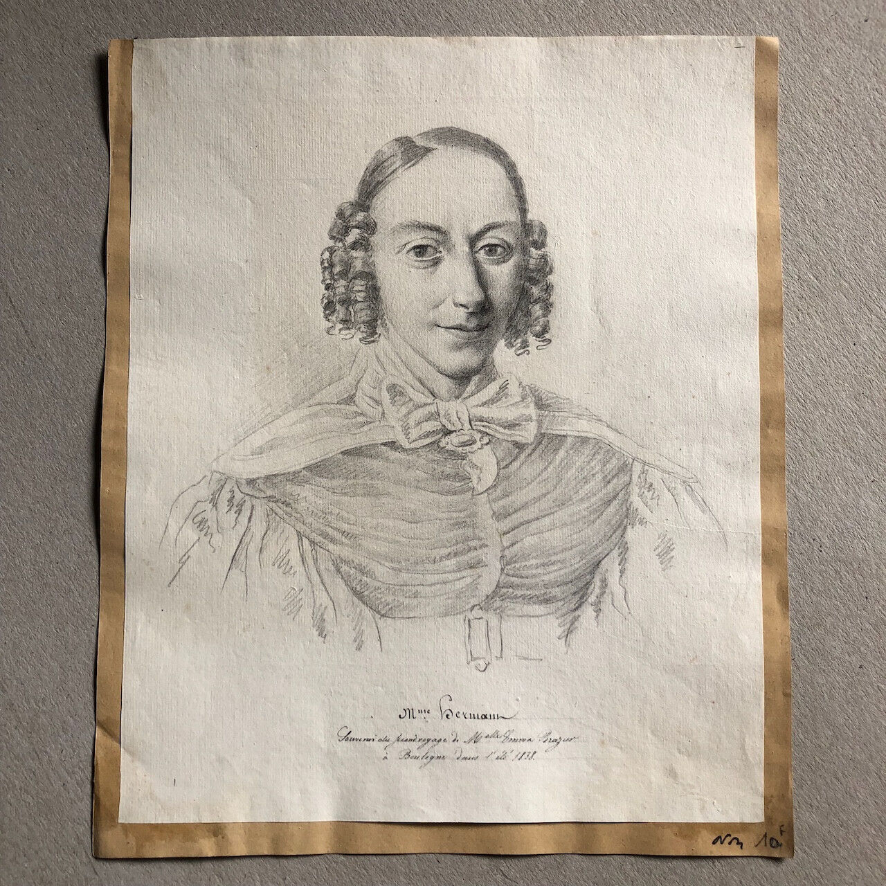 Emma Brazier — portrait de Mme. Hermann — dessin au crayon signé et daté 1838.