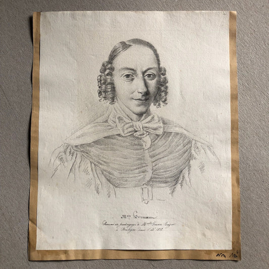 Emma Brazier — portrait de Mme. Hermann — dessin au crayon signé et daté 1838.