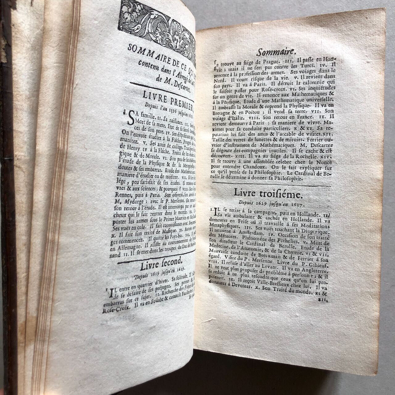 [Adrien Baillet] — La Vie de Mr Descartes. Réduite en abrégé — de Luynes — 1692.