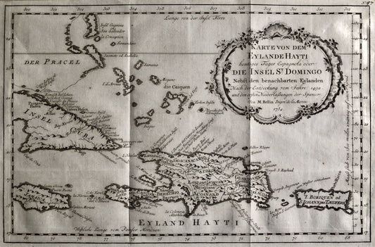 Bellin — carte de Haïti / Saint-Domingue, Porto rico, La Jamaique, Cuba — 1754.