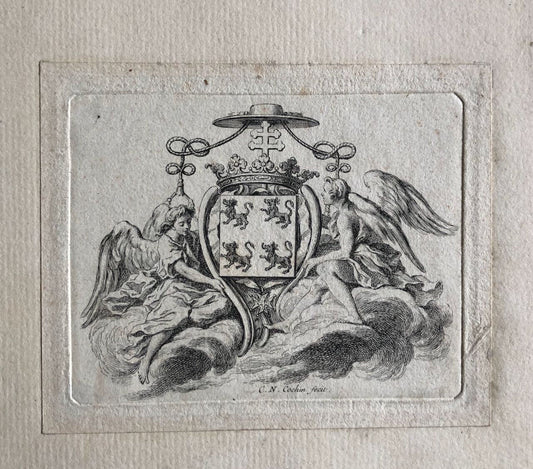 Charles Nicolas Cochin — armoiries ex-libris — eau-forte originale — circa 1750.