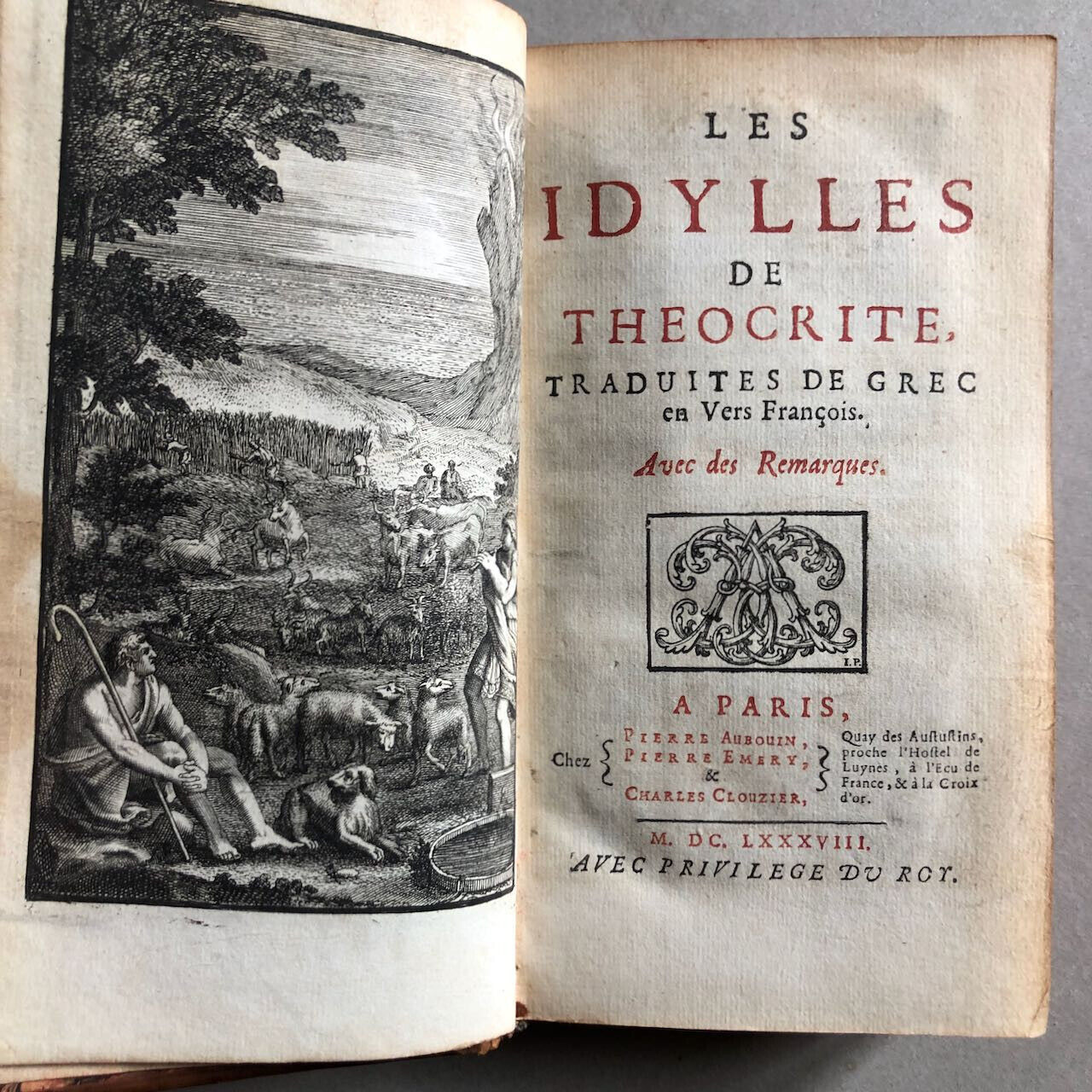 Théocrite, de Longepierre — Les Idylles — trad. en vers — é.o. — Aubouin — 1688.