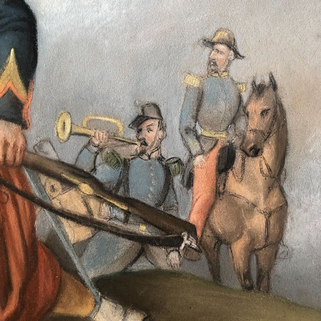 Scène de bataille au zouave — pastel sur papier — 63 x 50,5 cm. — XIXe siècle.