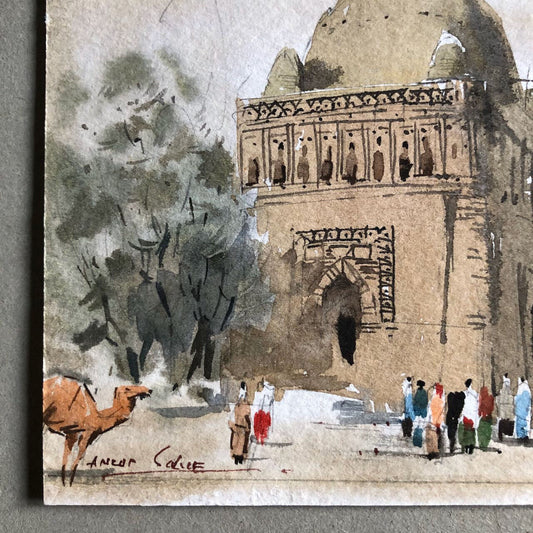 Anzor A. Salve — vue du mausolée des Samanides à Boukhara — aquarelle sur papier