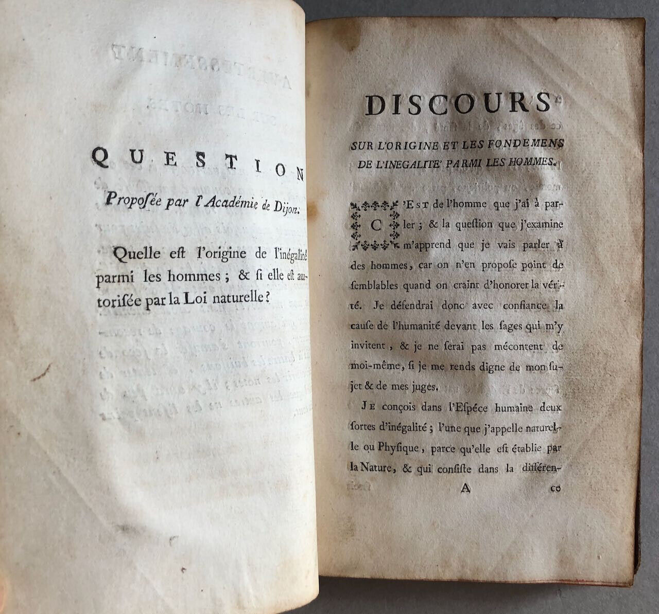 Rousseau — Discours sur l'origine[…]de l’inégalité parmi les hommes — Rey — 1755