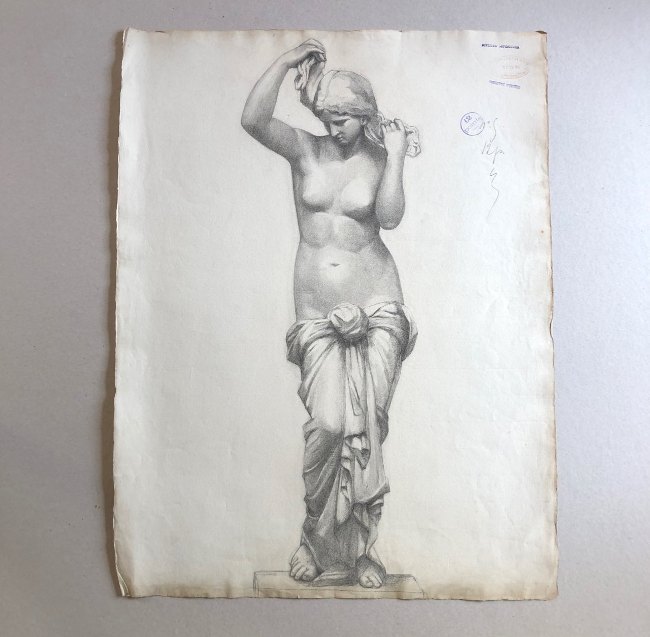 Venus leaving the bath — charcoal on paper signed on the back and dated 1896 — 62 x 47 cm